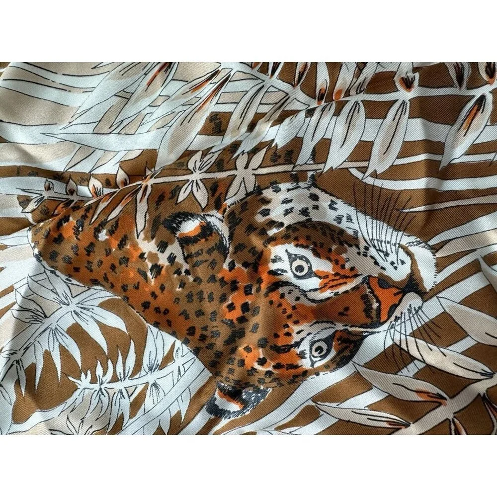 BURMEL Leopard Animal Print Silk Rayon‎ Blend Scarf Brown Orange 60s 70s Vintage